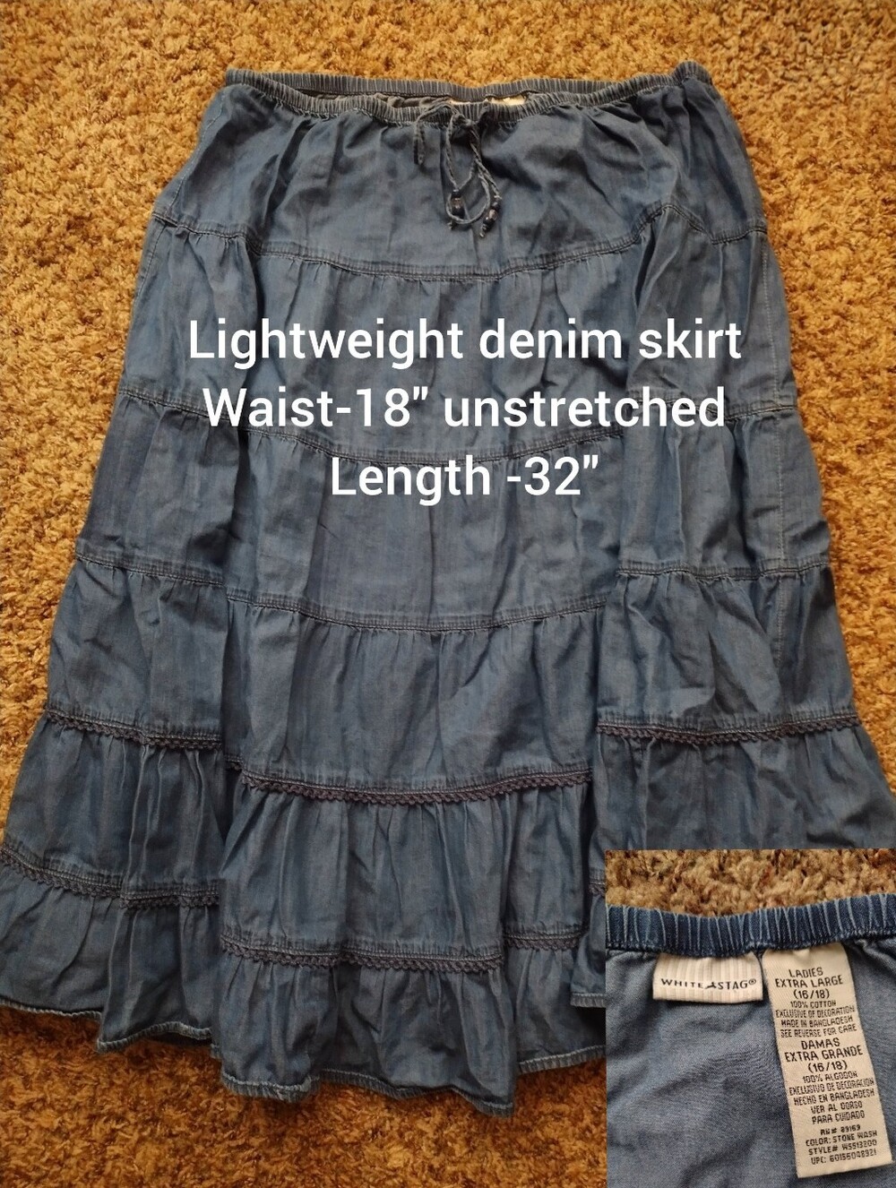 White Stag Denim Tiered Maxi Skirt in Blue